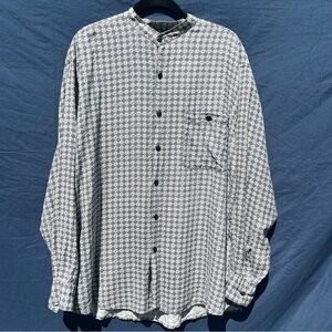 100% Silk Bruno Men's Large Grey Collar Shirt Formal geometric natural fibers